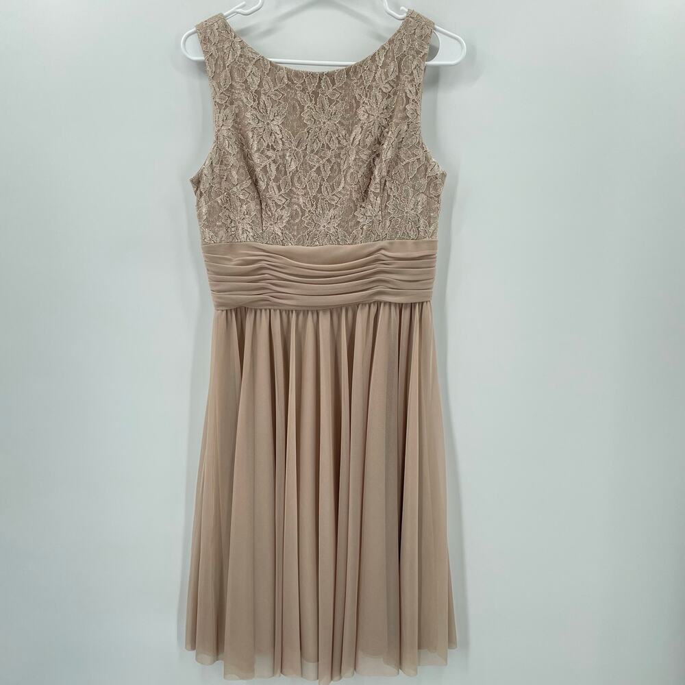 Sleeveless Lace Bodice Chiffon Midi Dress in Taupe